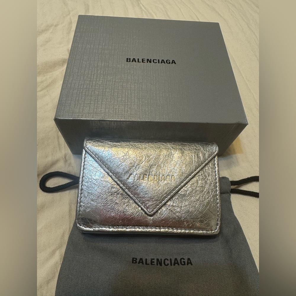 Balenciaga Metallic Silver Papier Mini Wallet